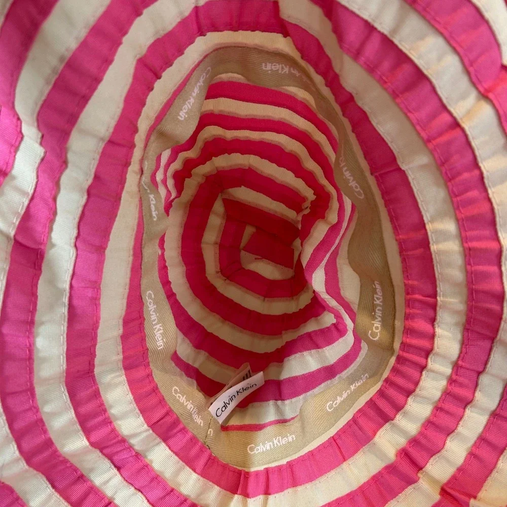 Calvin Klein Pink and Cream Striped Wide Brim Sun Hat